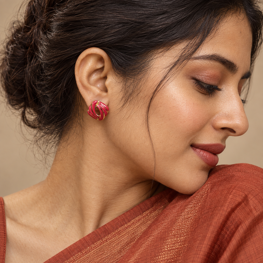 Rose Enamel Orbit Stud Earrings - Model