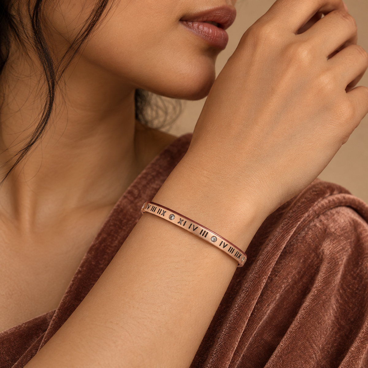 Rose Gold Roman Bangle - Model