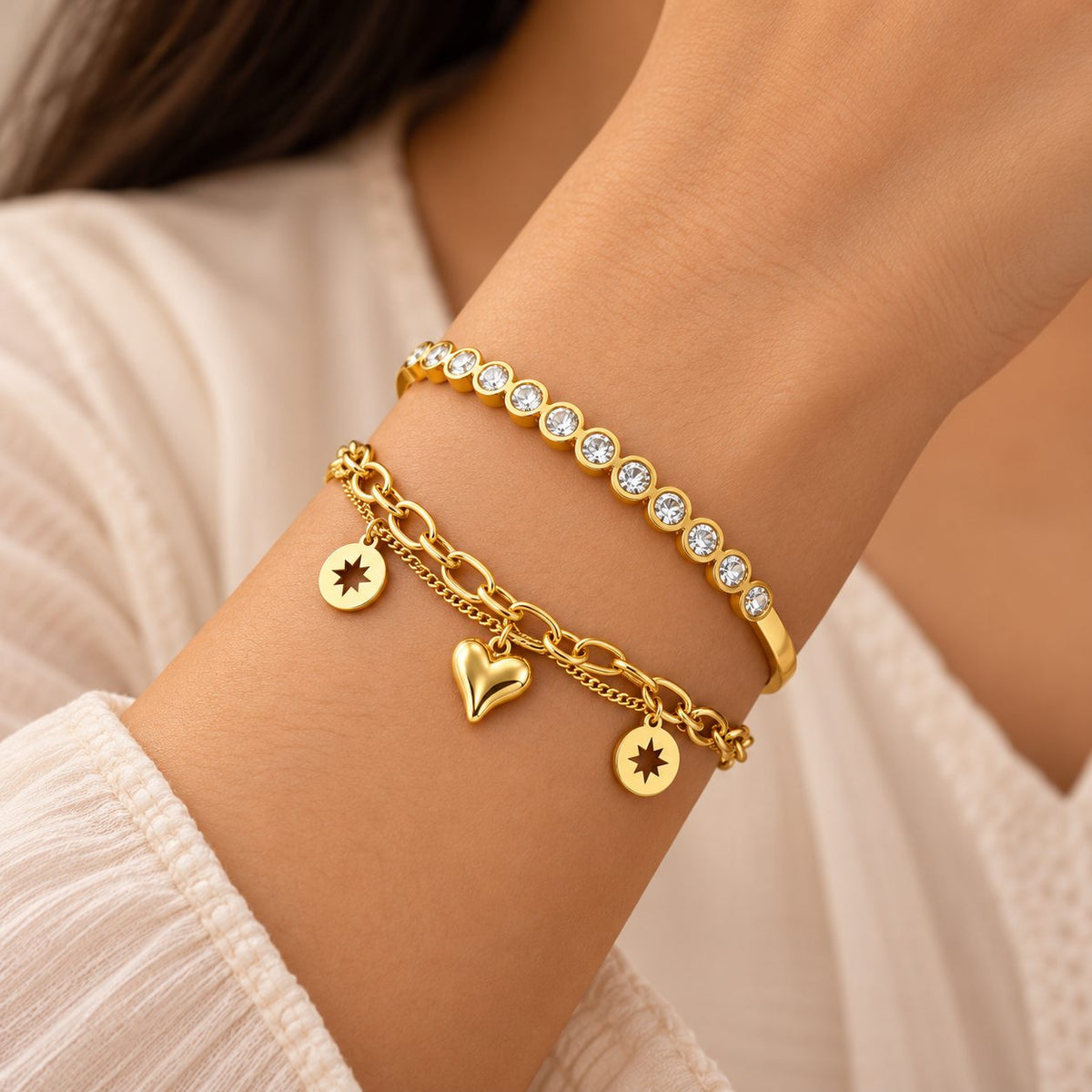 Round Crystal Bezel Bangle - Stacking