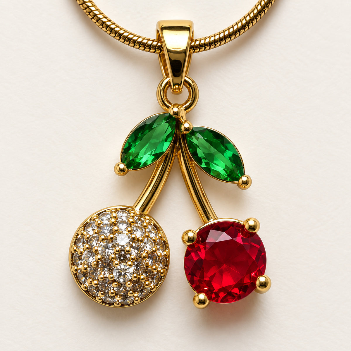 Ruby Crystal Cherry Pendant Necklace detail view