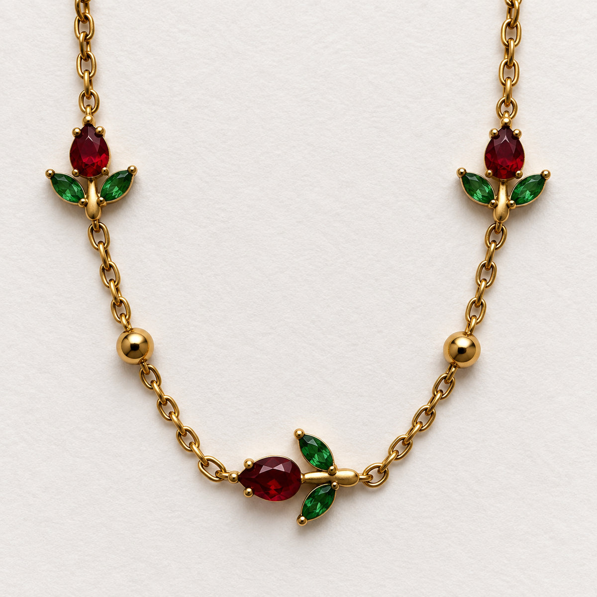 Ruby Floral Station Necklace detail view