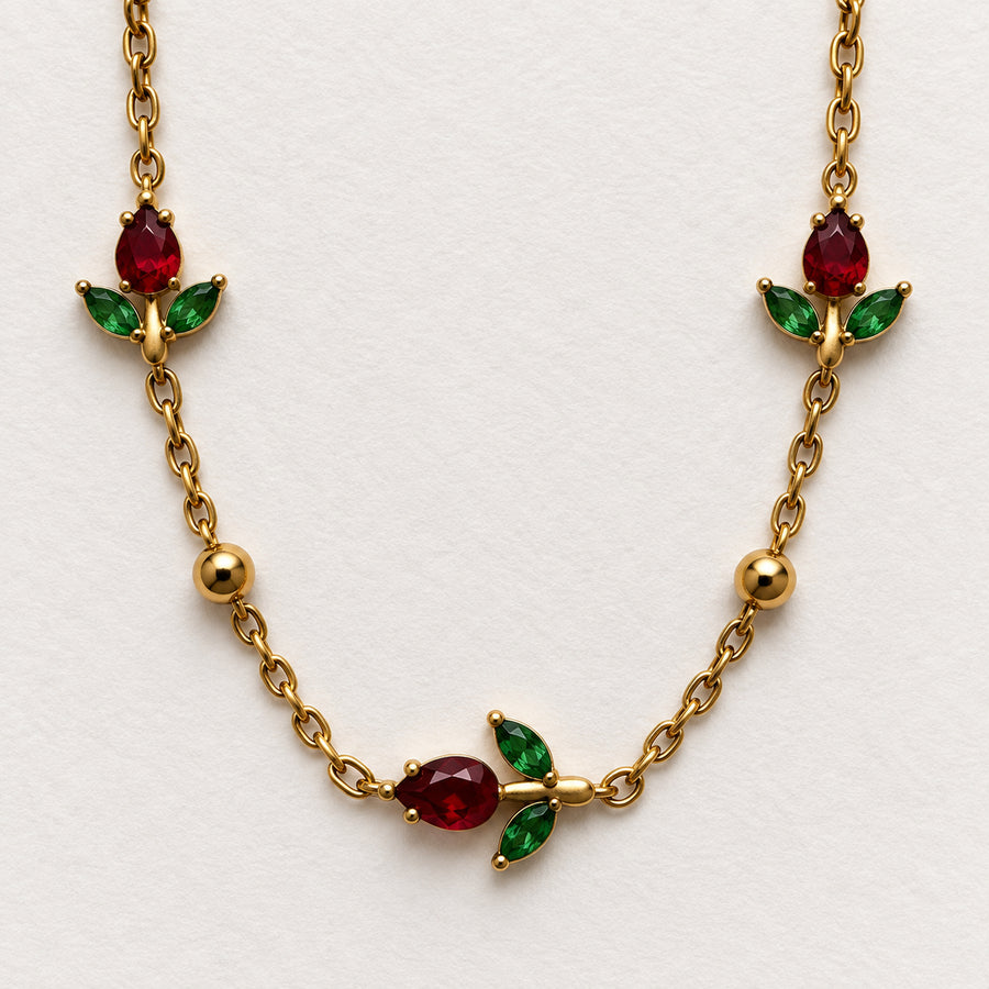 Ruby Floral Station Necklace detail view