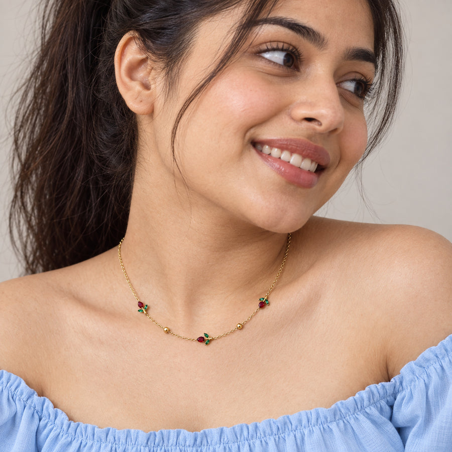 Ruby Floral Station Necklace worn by model
