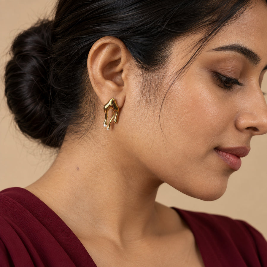 Sculpted Drip Stud Earrings model view