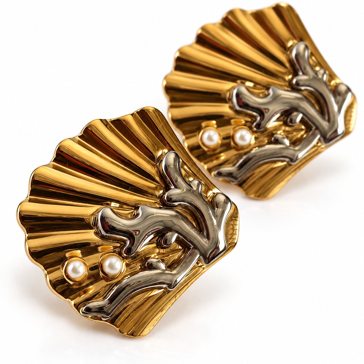 Sculpted Fan Statement Earrings details view