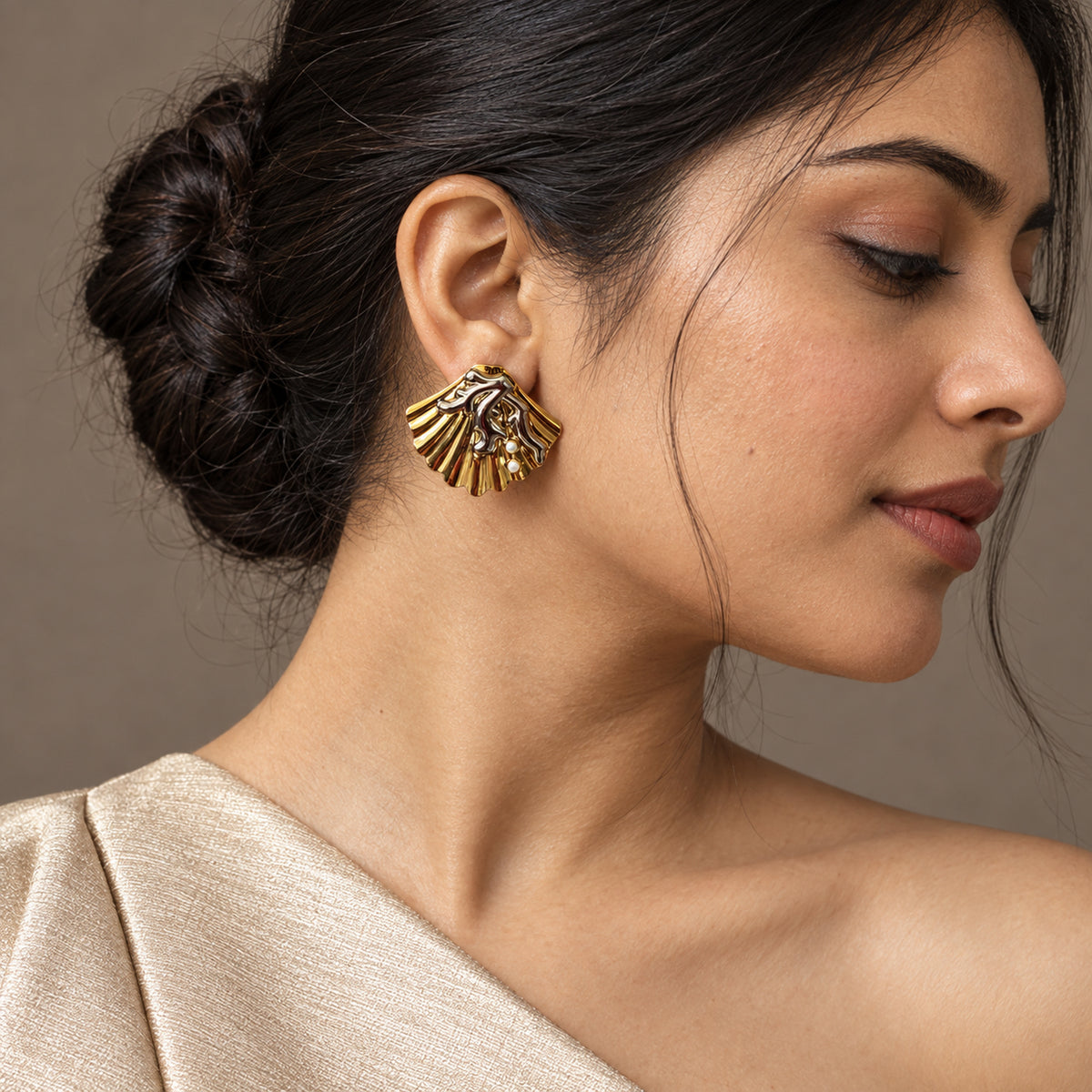 Sculpted Fan Statement Earrings model view