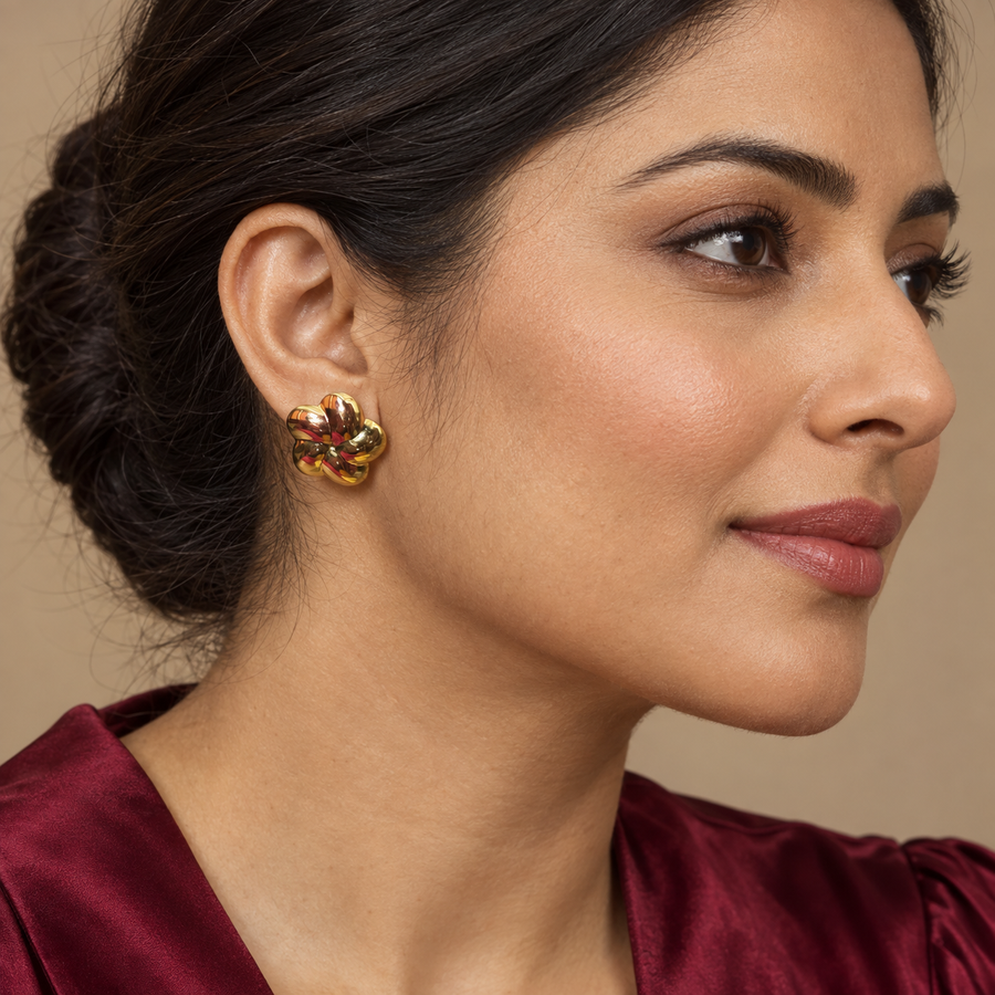 Sculpted Knot Flower Stud Earrings - Model