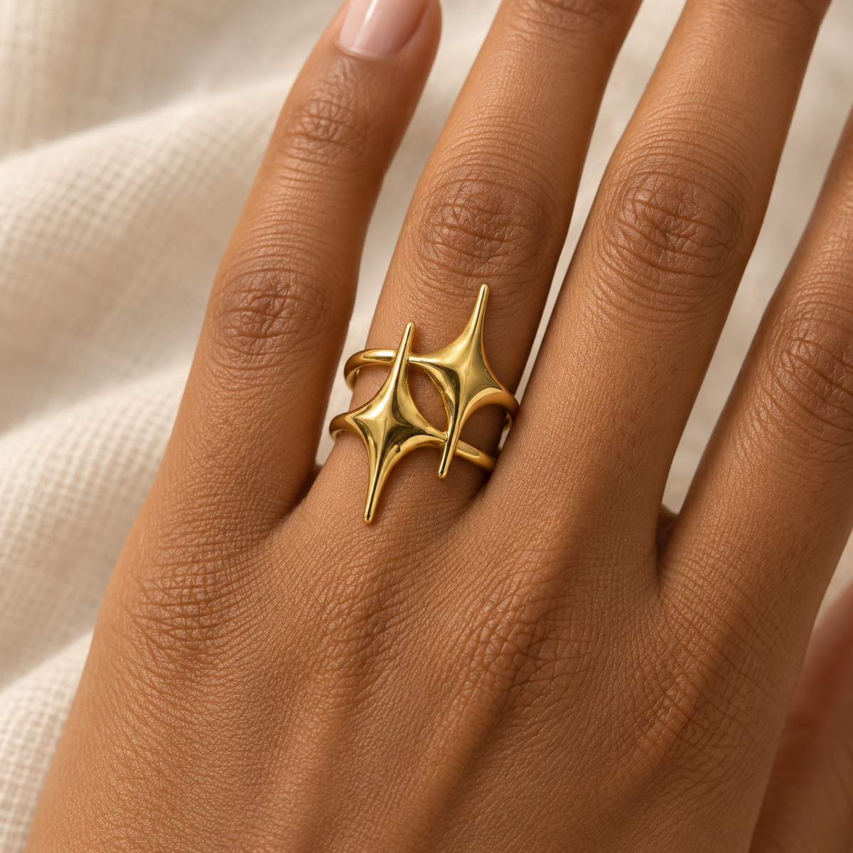 Sculpted Starburst Statement Ring worn by model