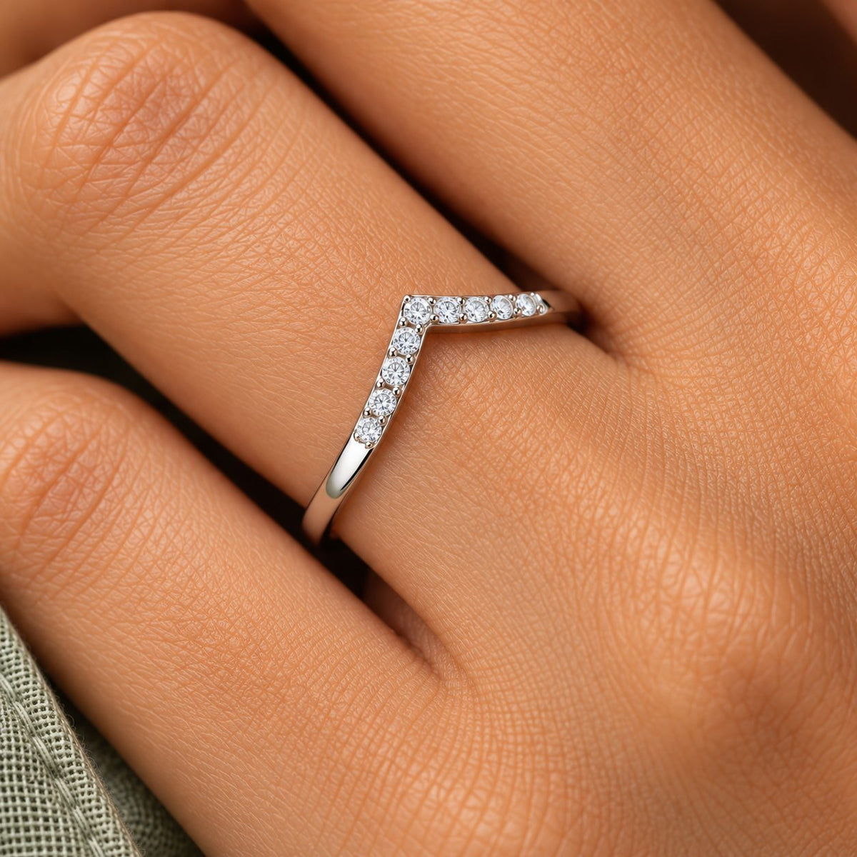 Silver Crystal Chevron Ring - Macro