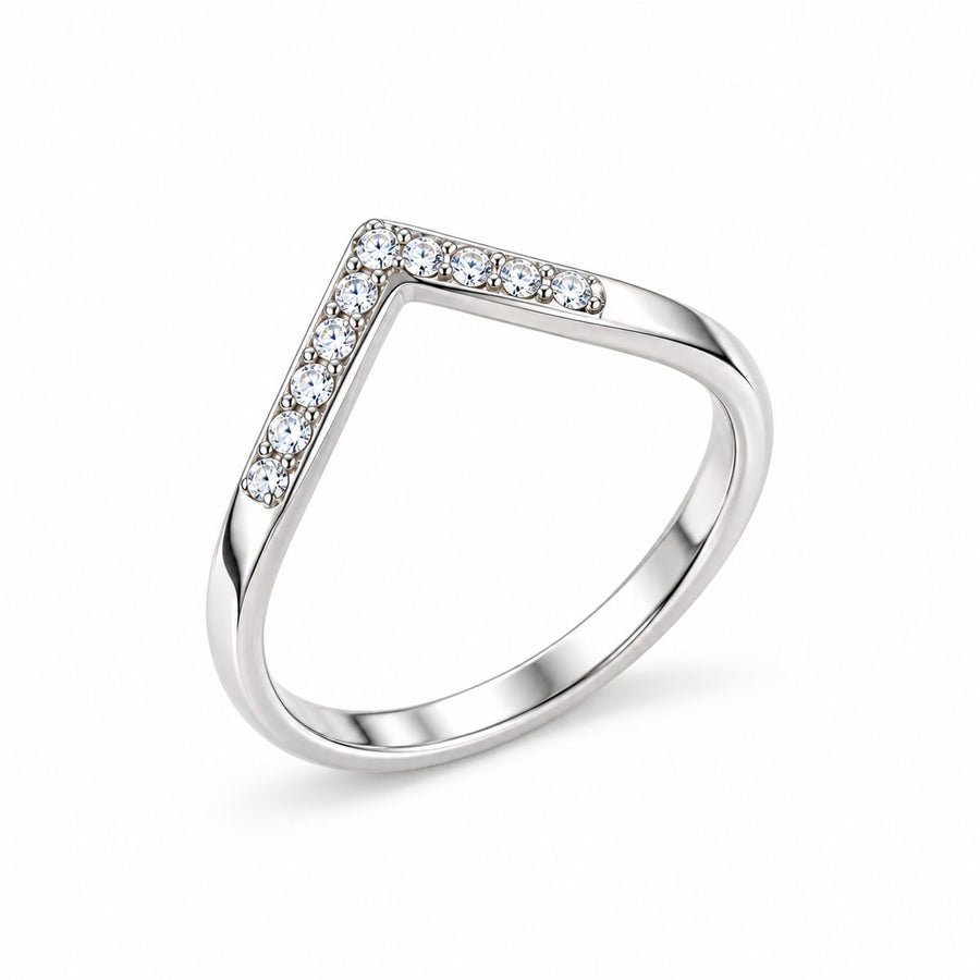 Silver Crystal Chevron Ring