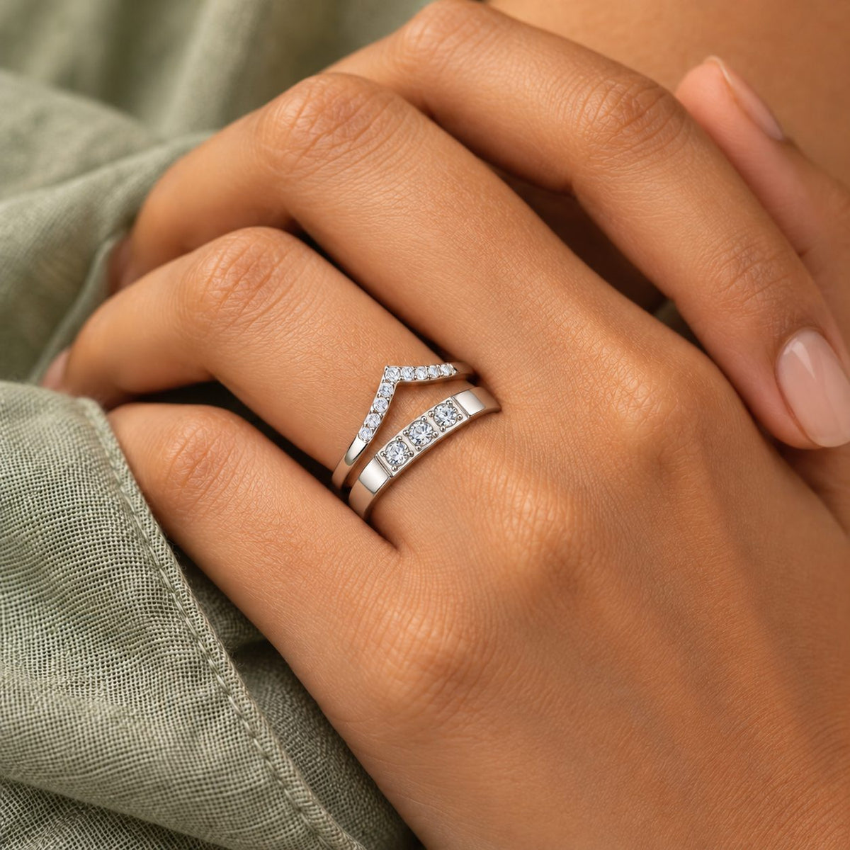 Silver Crystal Chevron Ring - Stacking