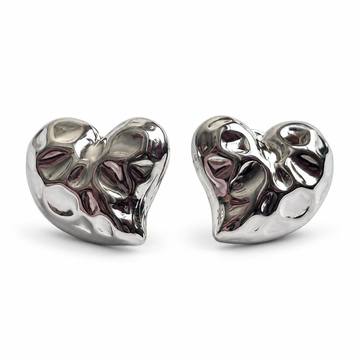 Silver Molten Heart Stud Earrings - Main