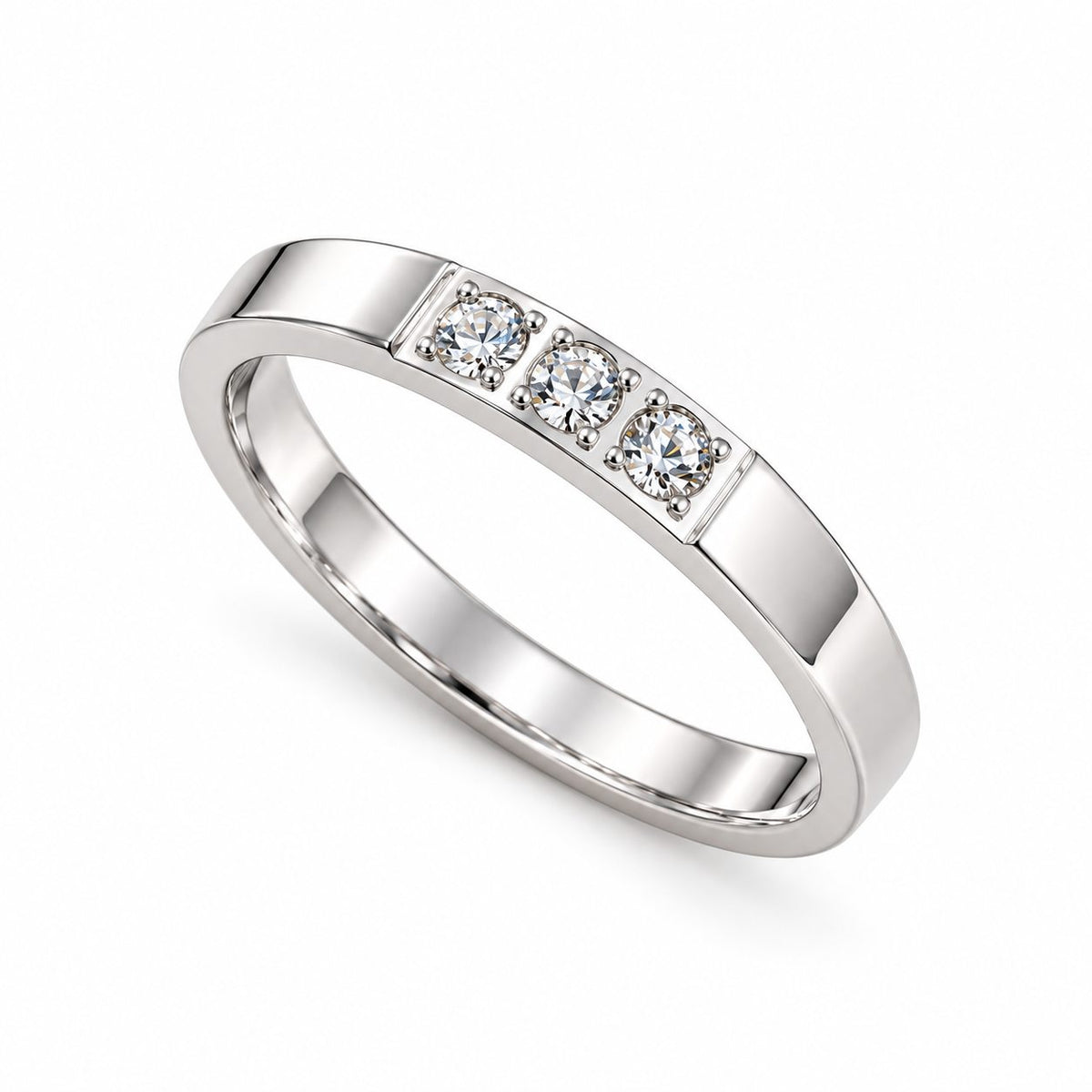 Silver Three Crystal Band Ring - Main