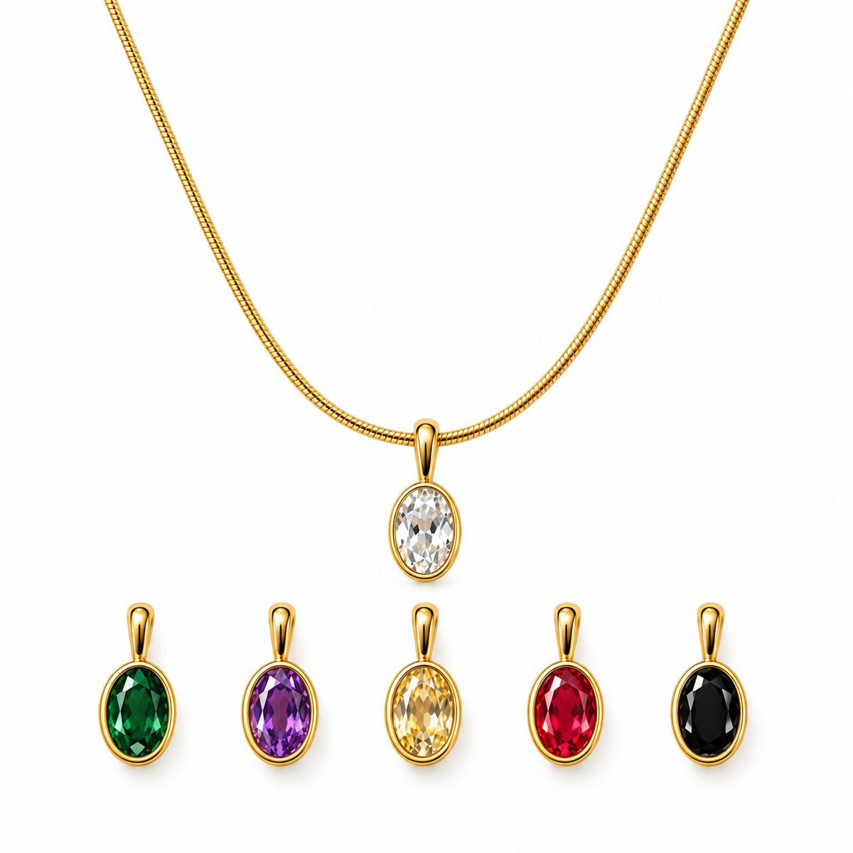 Six Colour Oval Crystal Pendant Necklace Set - Main