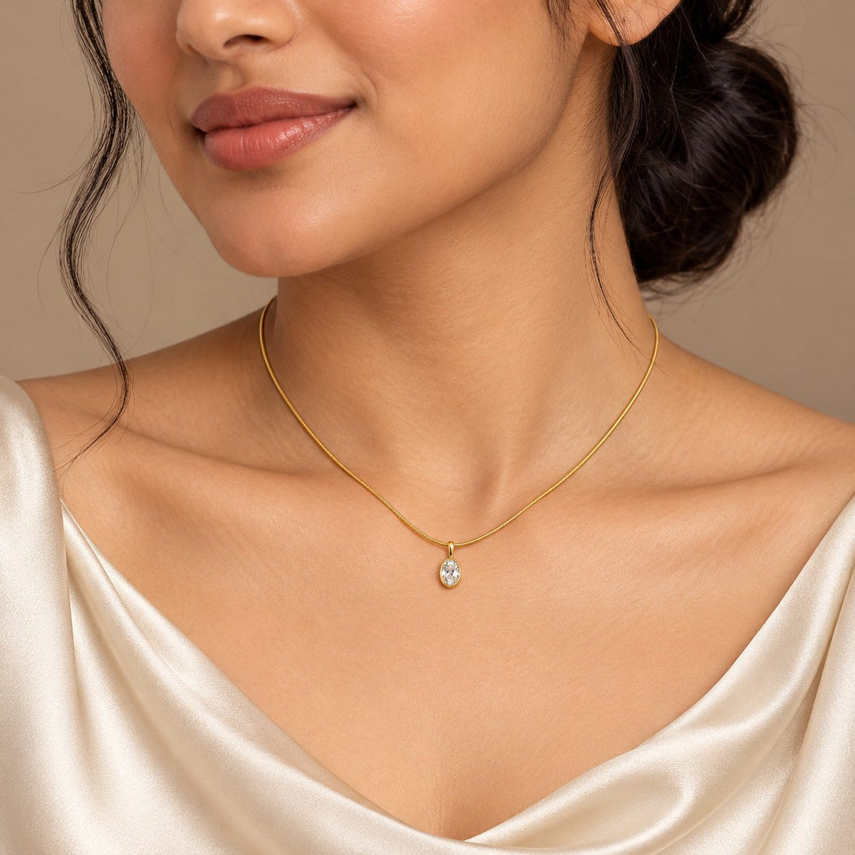 Six Colour Oval Crystal Pendant Necklace Set - Model