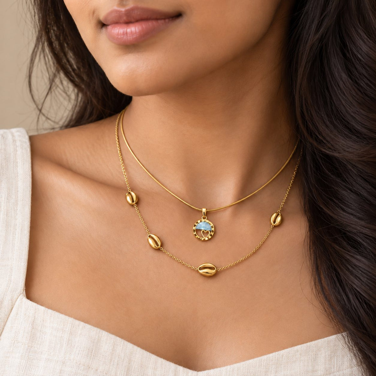 Sky Blue Heart Medallion Necklace - Stacking