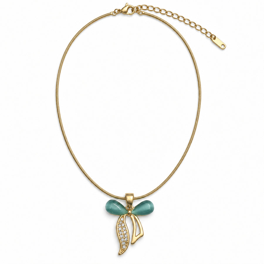 Teal Crystal Bow Pendant Necklace product view