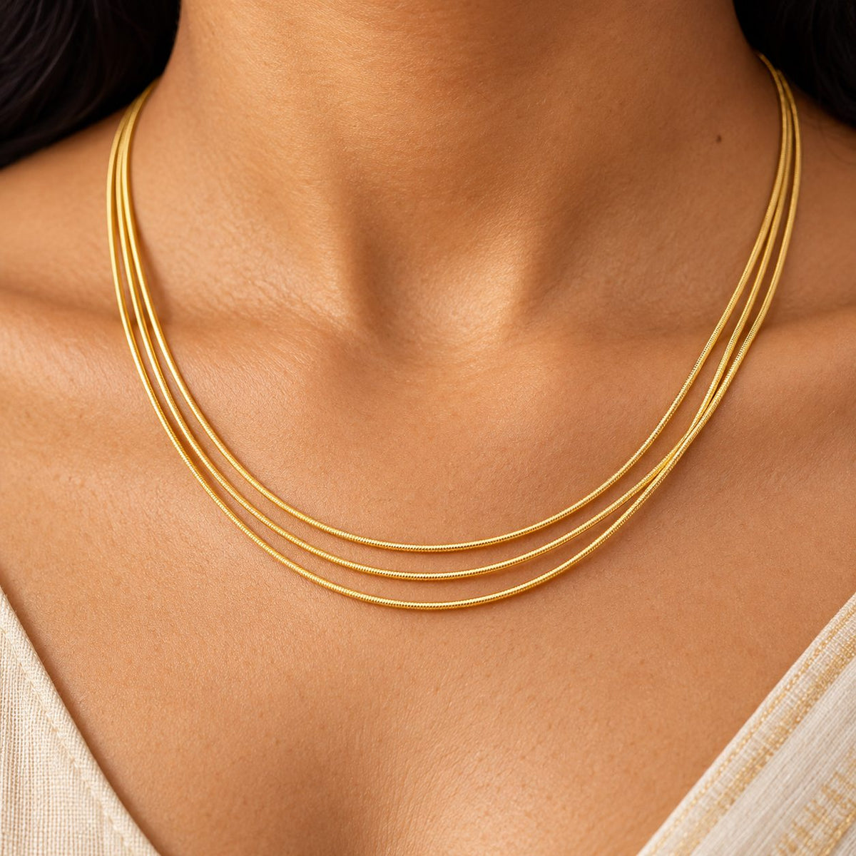 Triple Layer Snake Chain Necklace - Macro