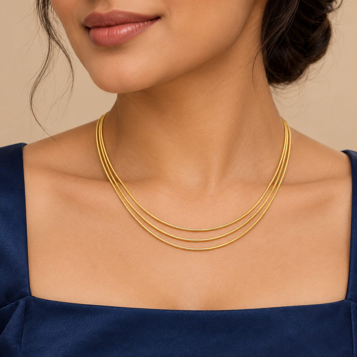 Triple Layer Snake Chain Necklace - Model