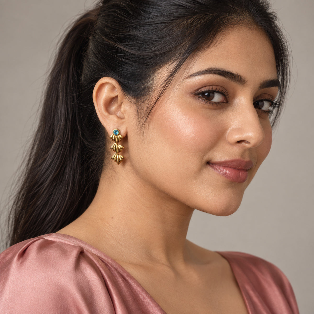 Turquoise Leaf Drop Earrings model view