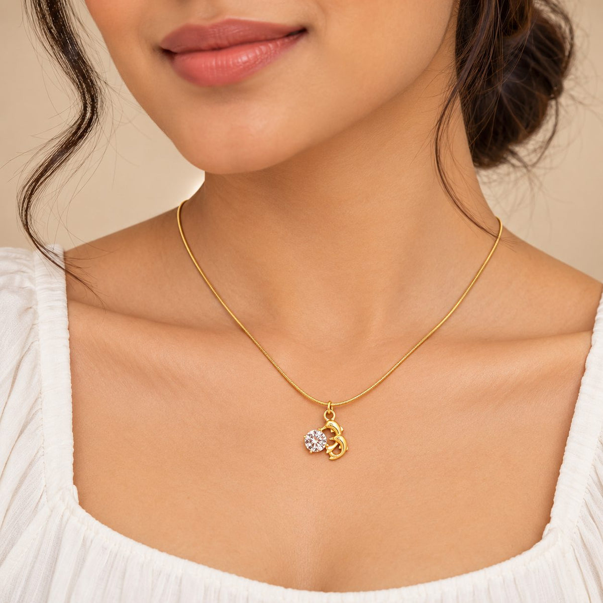 Twin Dolphin Crystal Necklace - Model