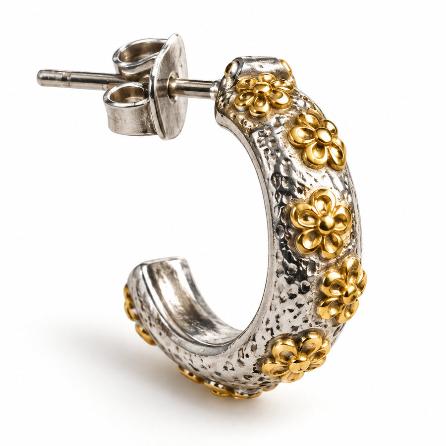 Two-Tone Floral Hoop Earrings detail view