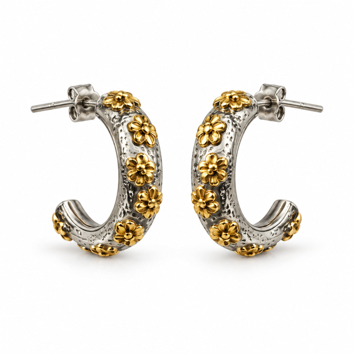 Two-Tone Floral Hoop Earrings product view