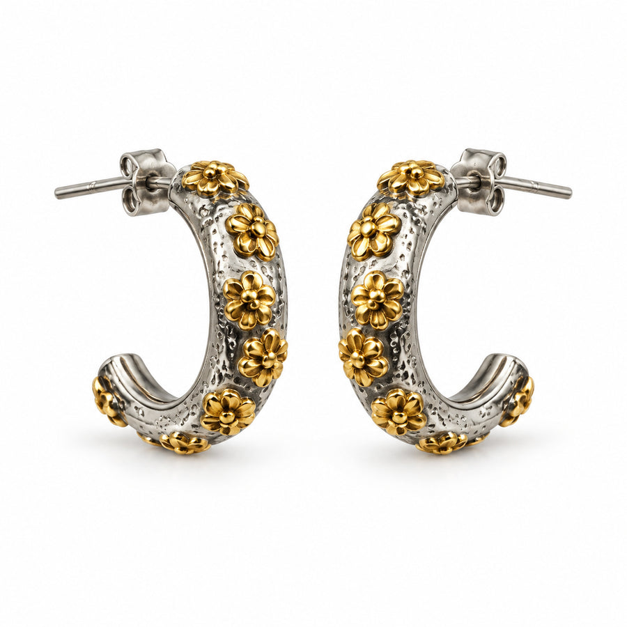 Two-Tone Floral Hoop Earrings product view