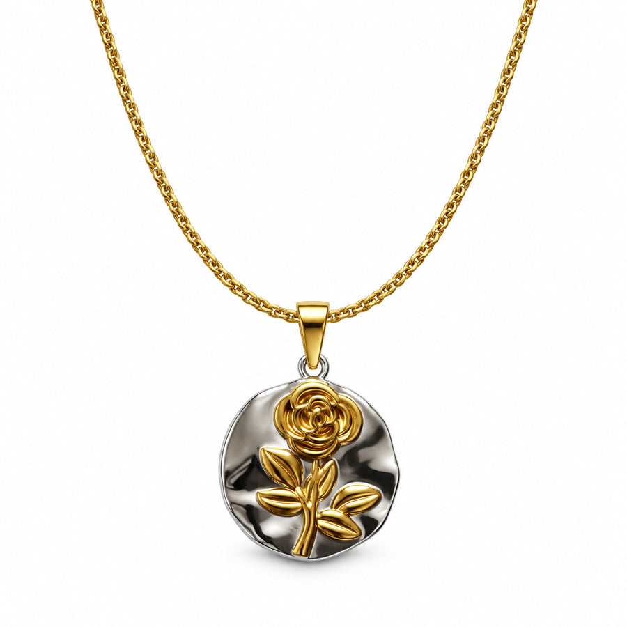 Two Tone Rose Medallion Necklace product view