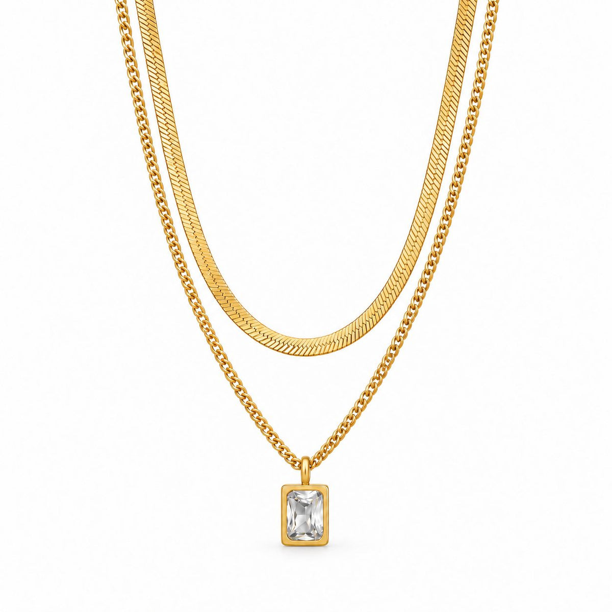 White Crystal Layered Necklace - Main