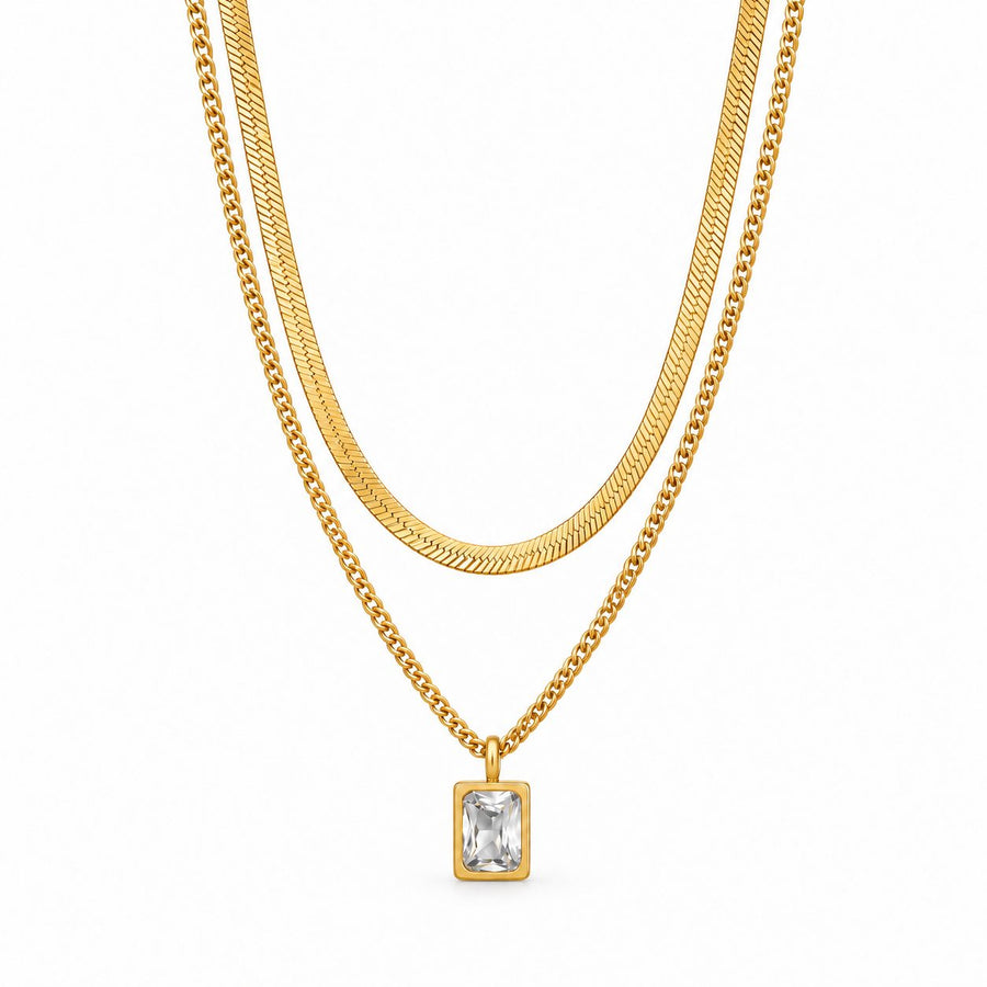 White Crystal Layered Necklace